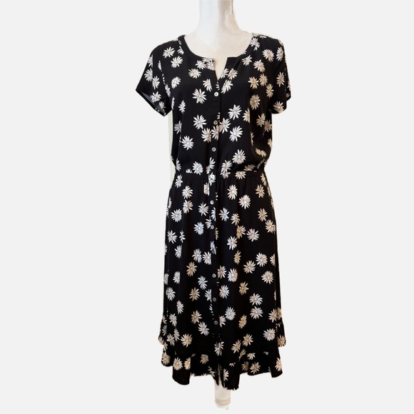 J. Jill Daisy Print Ruffle Hem Short Sleeve Midi Flowy Dress Small (No Belt) - Picture 11 of 11